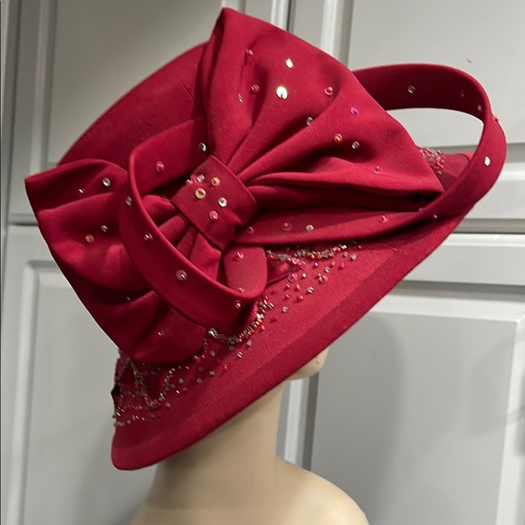Ben Marc International Elegant Red Women\'s Hat w/ Bow and Sequins Church, Derby main image 10